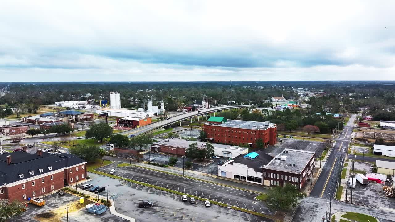Scenic Aerial View Of Downtown Valdosta In Lowndes County, Georgia, USA.
