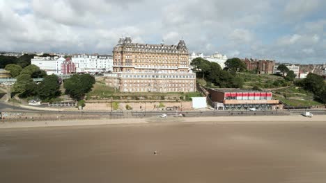 Aerial-bird's-eye-view-of-Scarborough-Grand-Hotel-and-arcades