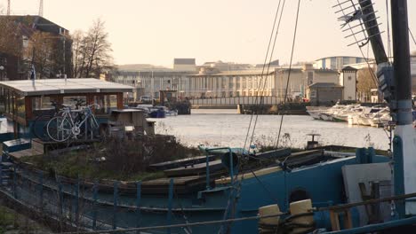 houseboat and view of millenium square at bristol harbourside 4k