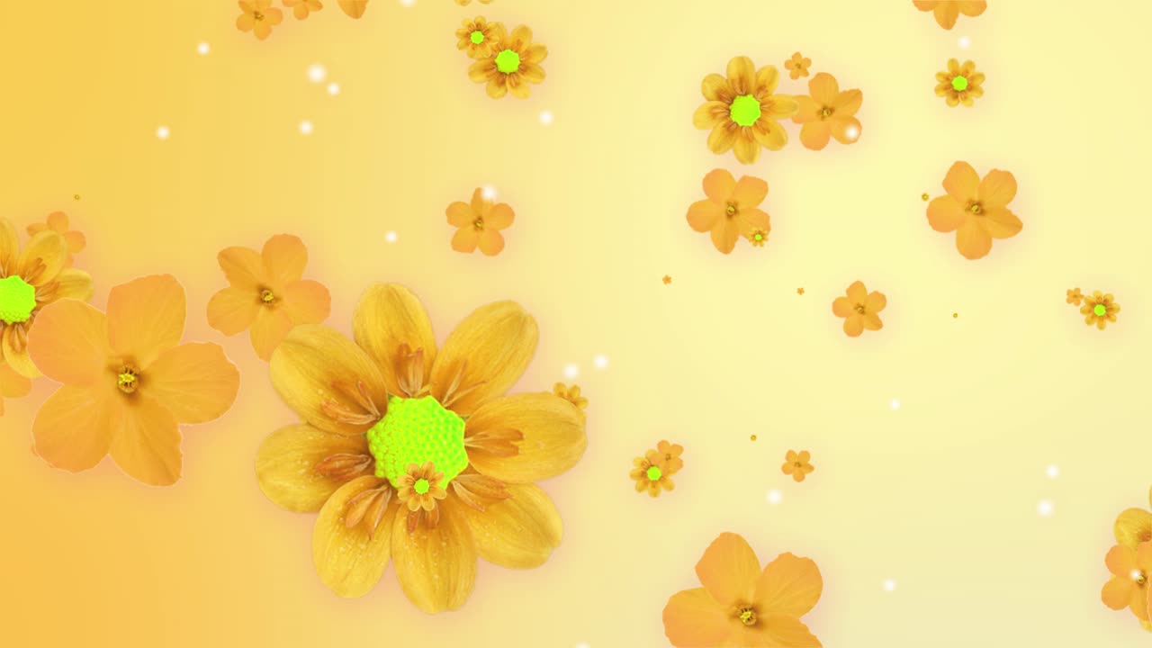 Beautiful different orange flowers fly left to right spinning backdrop concert decoration fabulous