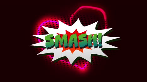 animation of smash text over neon heart on black background