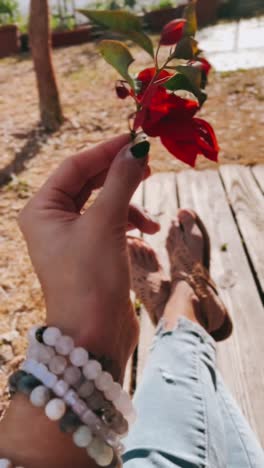 relaxing in the garden with flowers