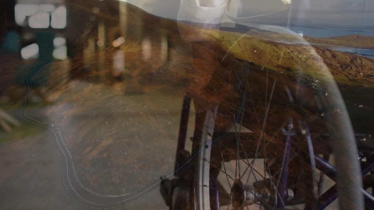 ⁇ 은 날 에 산 을 가로질러 가는 도로 의 공중 전망