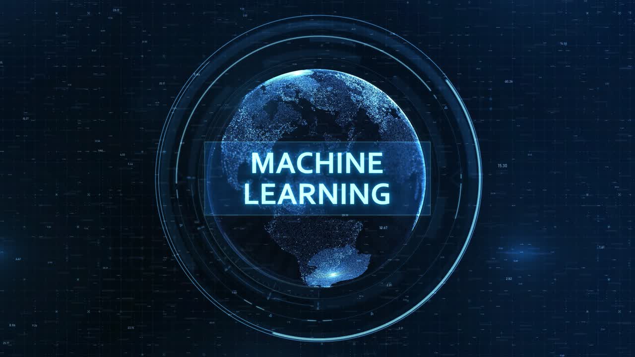 Machine Learning Concept: Futuristic Globe with Grid, Binary Code, and Digital Animation