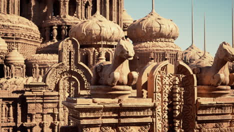 ancient stone citadel with horse statues