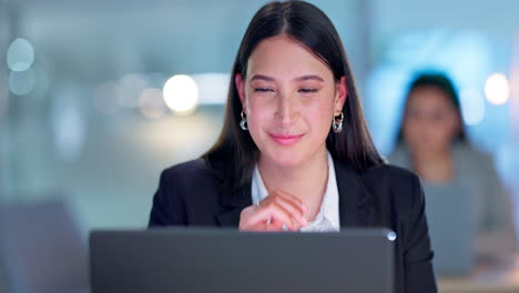thinking, employee and woman with a laptop