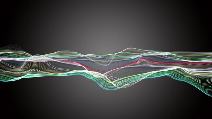 Animazione fantastica con oggetto a onda di particelle al rallentatore e spazio per il testo, 4096x2304 loop 4K