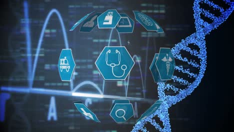 medical icons and dna double helix