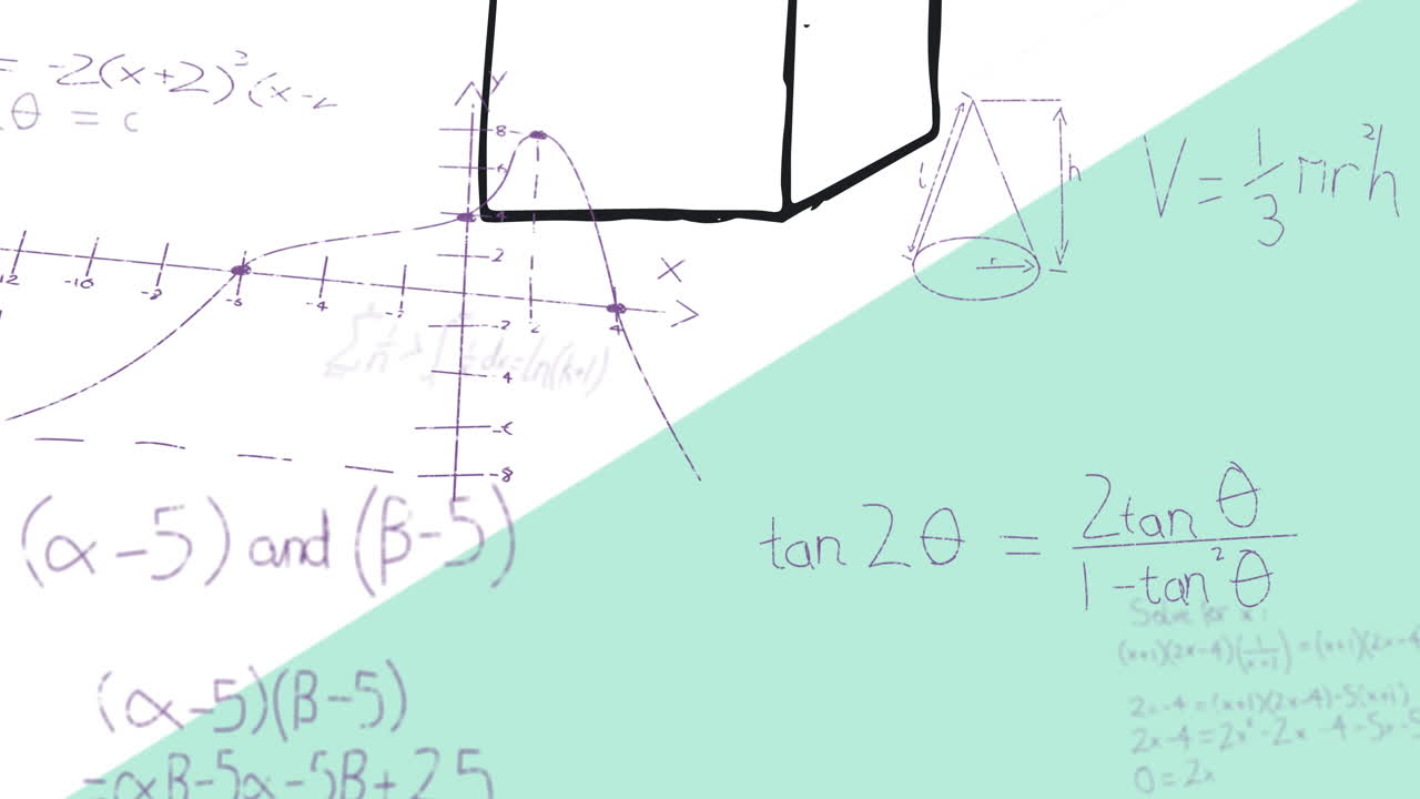 ⁇ 색 배경에 수학 방정식의 애니메이션
