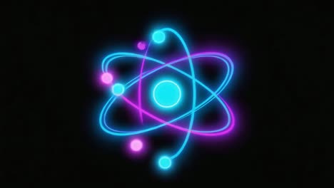 neon glowing atom model on black background
