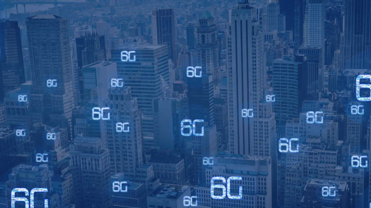 animación de texto 6g sobre el paisaje urbano