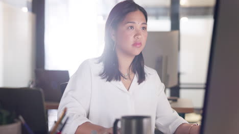 woman, desktop and typing in business office