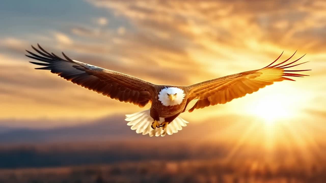 Majestic Bald Eagle Soaring Against a Golden Sunset