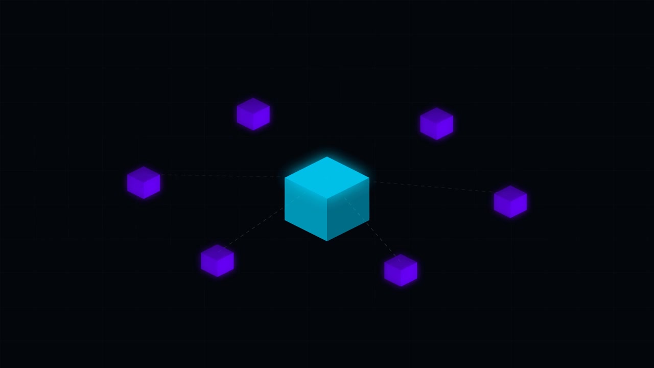 Central Cyan Cube Connected to Smaller Purple Cubes in Network Diagram
