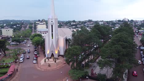 aerial circle of san antonio cathedral as the evening falls