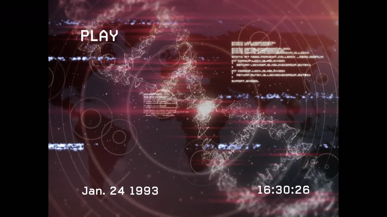 Animation of interference and data processing over dna strand on red background