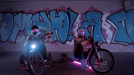 experience an exciting night ride on colorful electric hoverboards in an urban setting