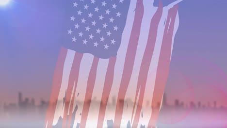 Animation-of-american-flag-over-stunning-landscape