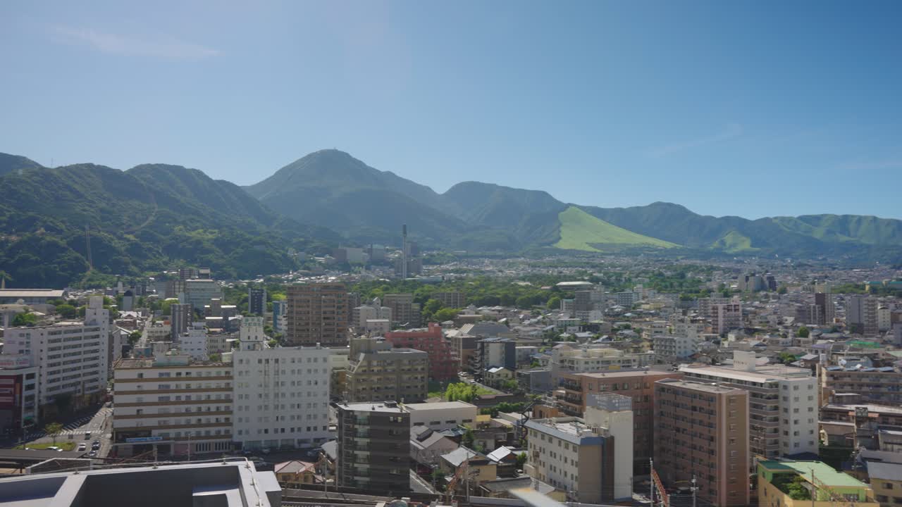 Beppu Japan, Small Kyushu City with Tsurumi Mountain in Background