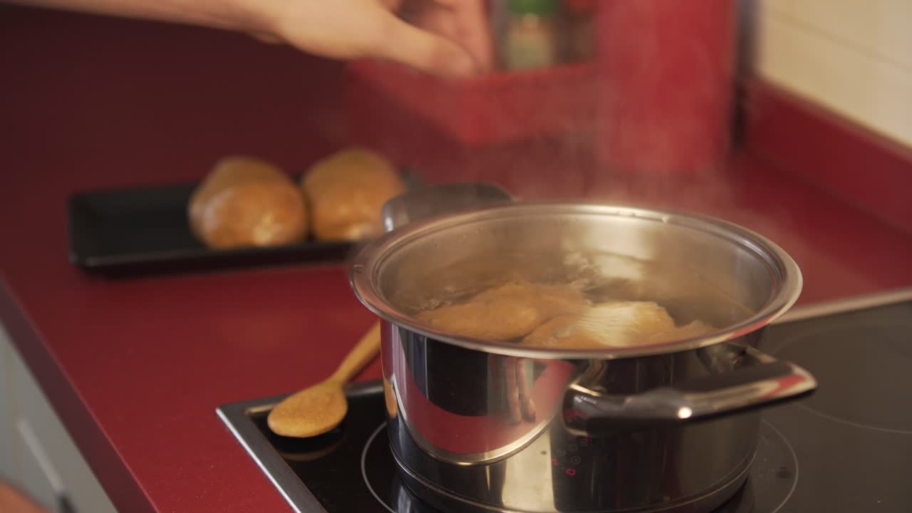 Man making vegan meat. Process, how to cook seitan