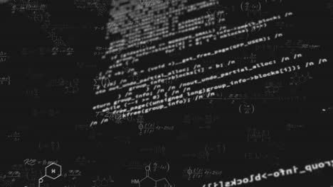 animación de ecuaciones matemáticas y procesamiento de datos sobre fondo negro