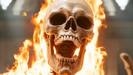 a human skull on fire with flames surrounding it