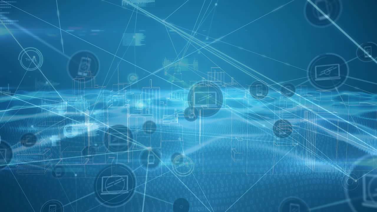 노트북을 통해 디지털 아이콘으로 연결 네트워크의 애니메이션