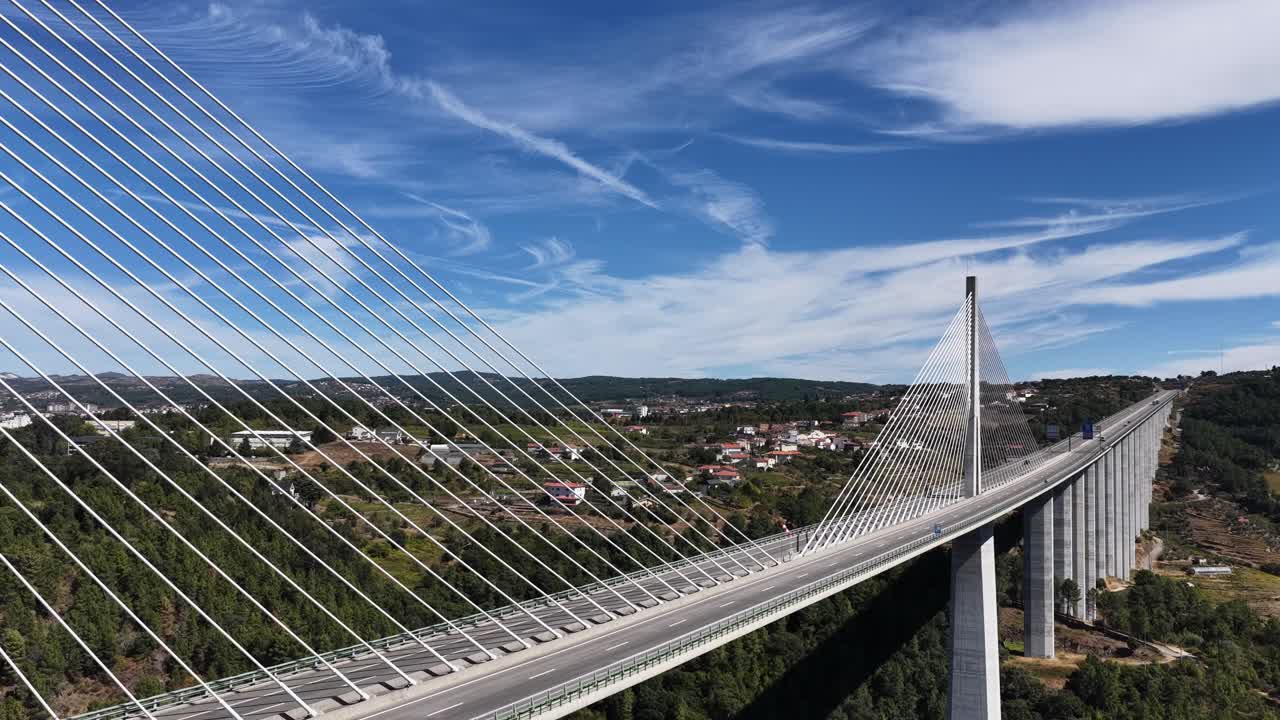Highway viaduct drone flying upward tilting down amazing bridge