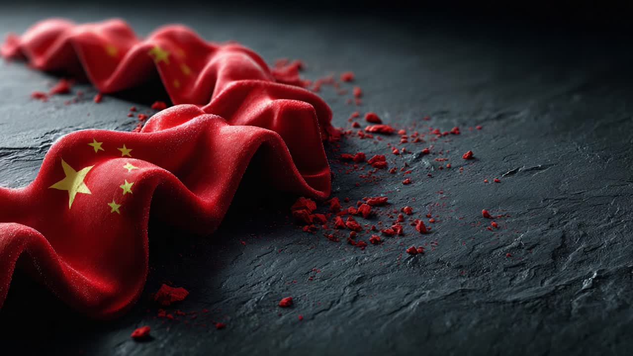 A Vibrant Red Fabric with Stars and Texture on Black Surface: An Artistic Representation Emphasizing Color and Material Contrast