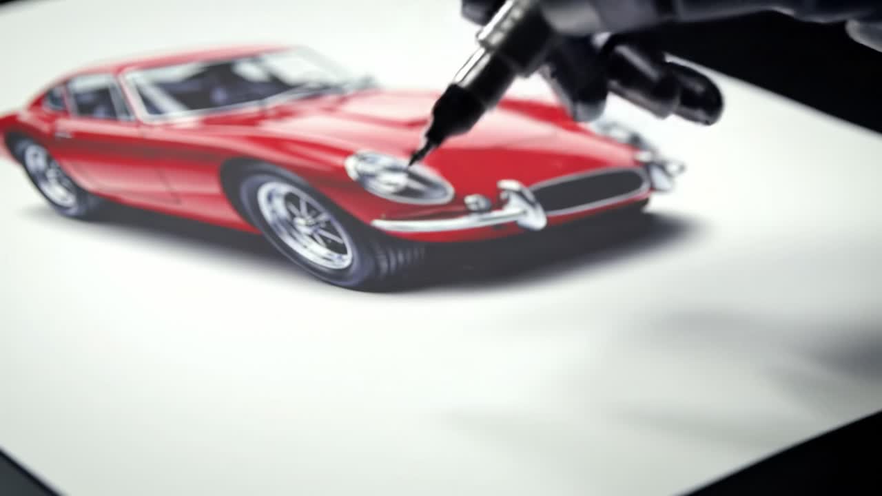 An Artistic Journey of Precision: Creating a Stunning Illustration of a Classic Red Sports Car with Advanced Technology