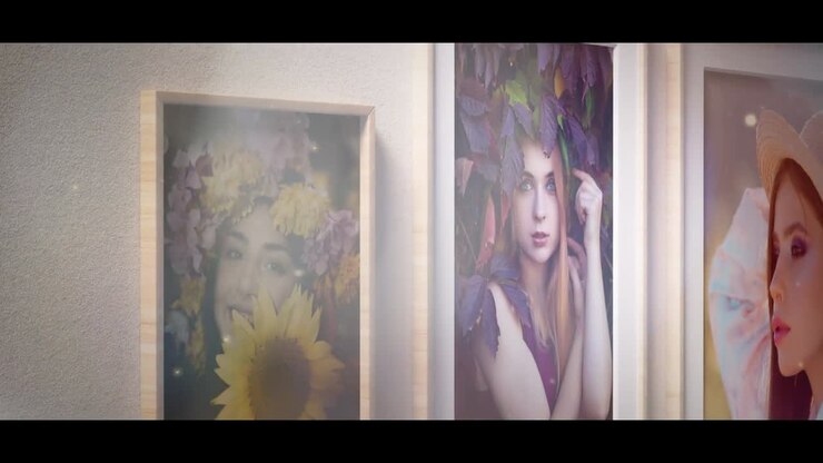 Modello di slideshow per galleria a parete "Ricordi Emozionanti", per la visualizzazione di foto e lo storytelling.