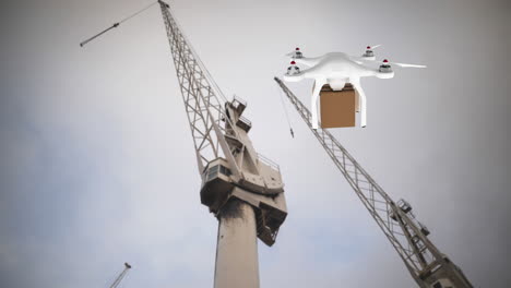 drone carrying a box and crane