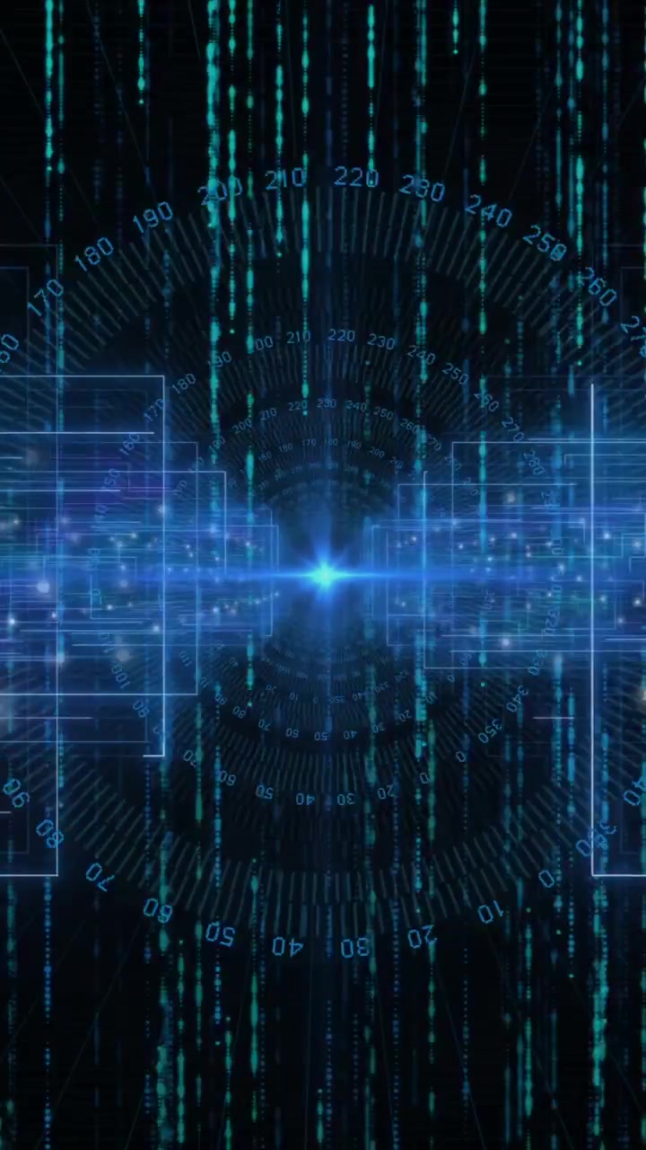 Animation of network of connections with light spots over falling lines