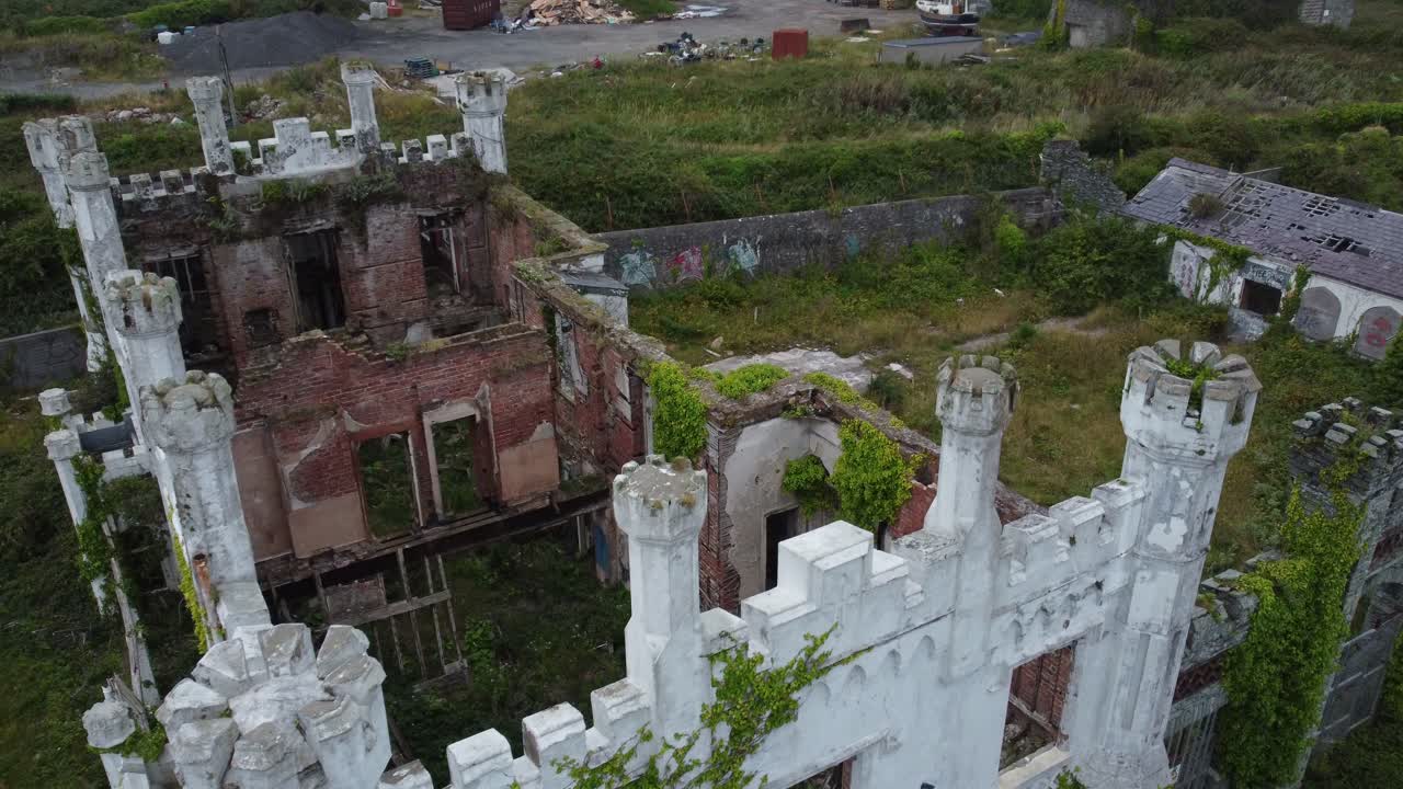 Soldiers point house aerial view abandoned empty Victorian castle mansion under Holyhead mountain