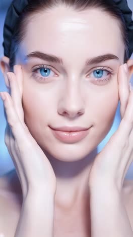 a young woman touching her authentic and healthy skin. concept of wellness and skin care.
