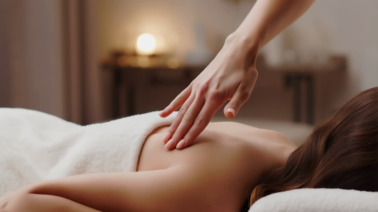 A close-up shot of a professional giving a back massage at a spa