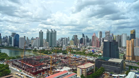 time-lapse of construction of a new high rise along the chao phraya river, bangkok, thailand