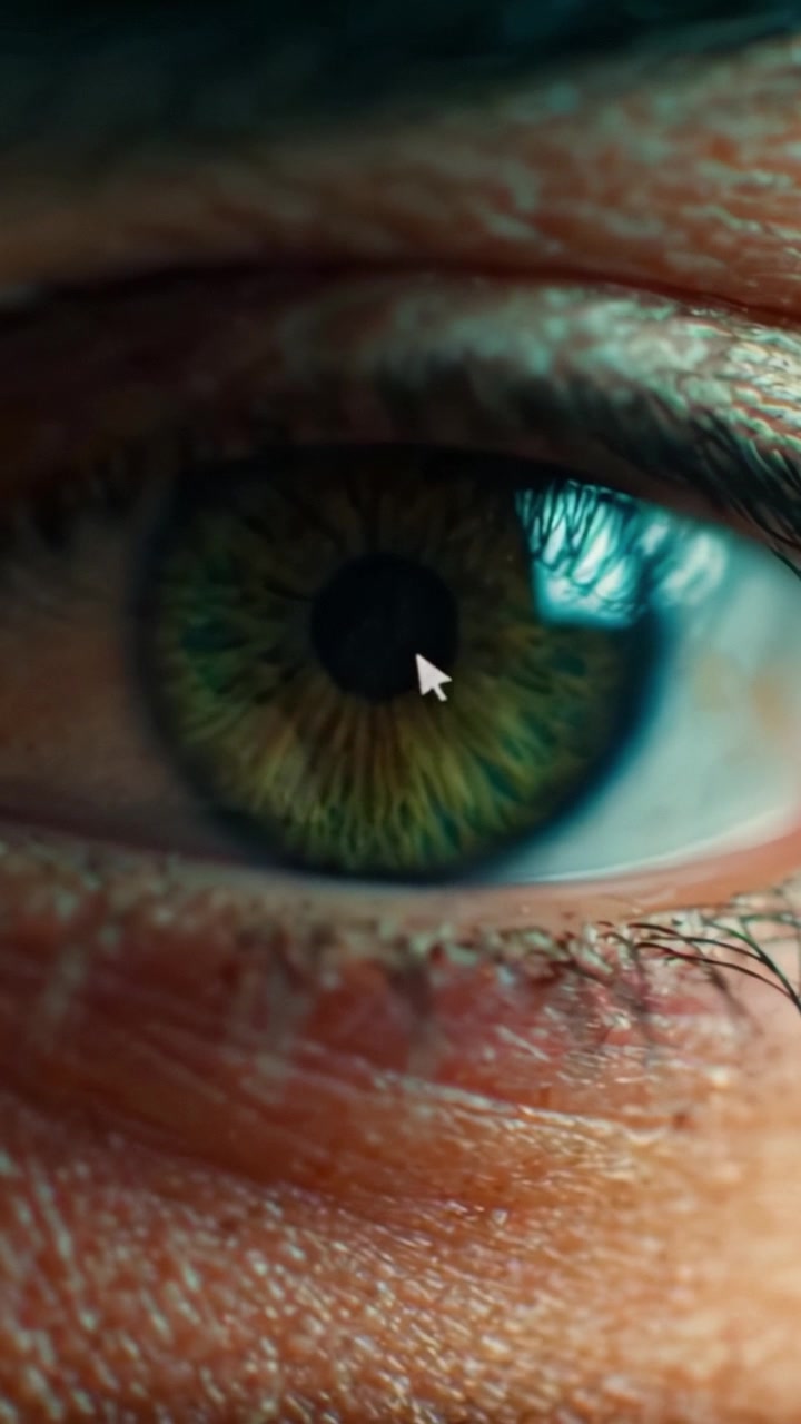 Primo piano di un occhio umano che mostra dettagli intricati come motivi, colori e texture nell'iride, catturando uno sguardo profondo e intimo sull'emozione e la percezione umana.
