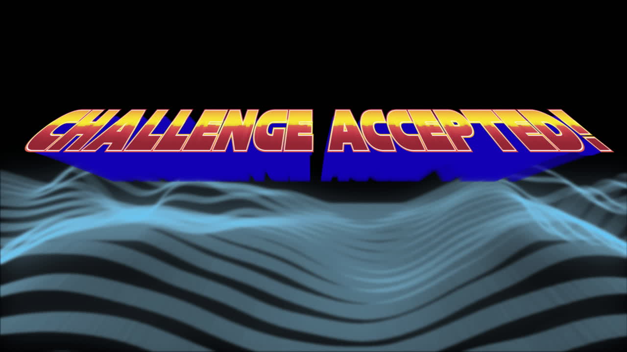 Challenge Accepted text over dynamic blue and black wave pattern animation