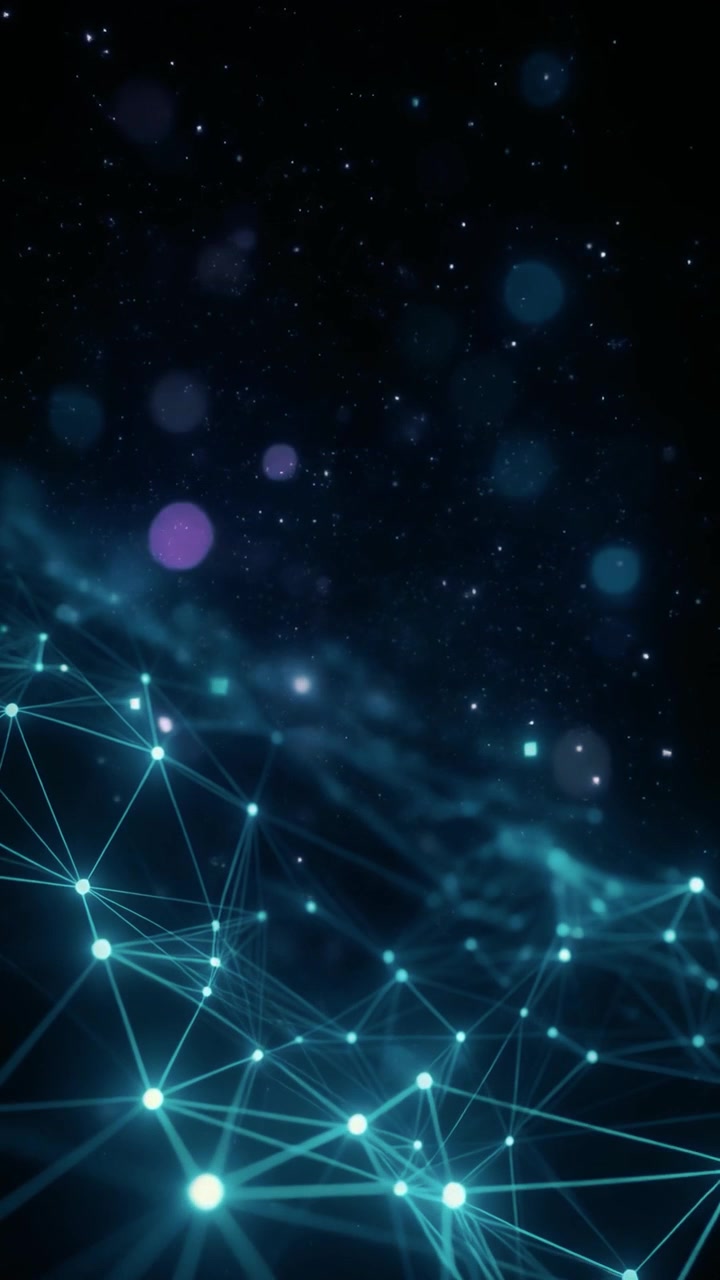 Connessione di rete digitale astratta con nodi e particelle luminose