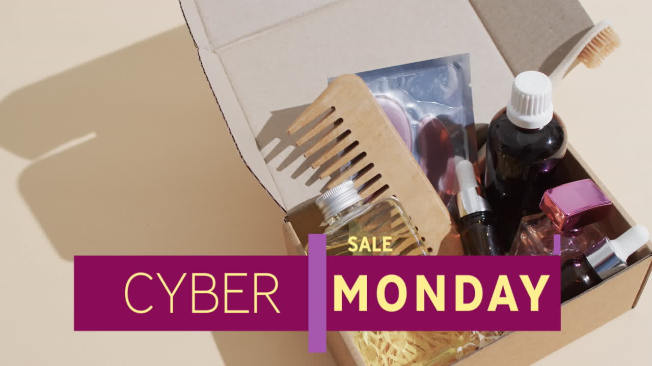 animación de la venta del lunes cibernético texto sobre caja de regalos