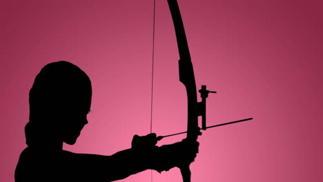 animación del objetivo y la silueta de una arquera apuntando con un arco sobre un fondo rosa