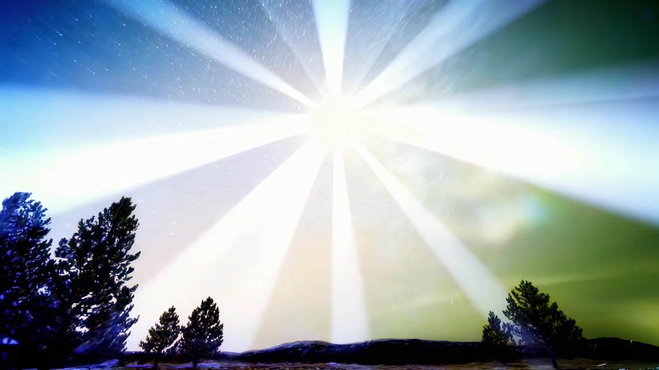 Bright Star Shining with Light Rays in a Color-Shifting Night Sky