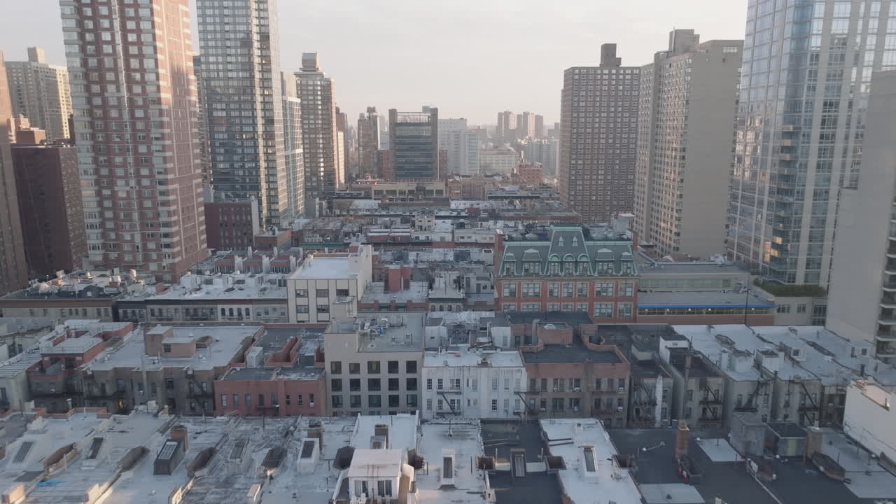 Aerial view of Upper East Side Manhattan. Shot on a winter morning in New York City.