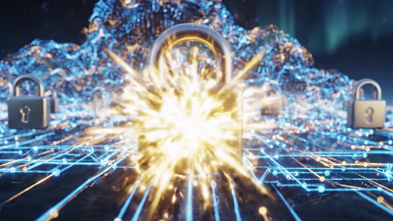 A Visually Stunning Representation of Cloud Security with Digital Lock Symbols Amidst Beautiful Aurora Borealis Lighting