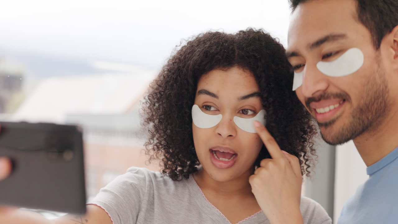 Couple live streaming, phone skincare