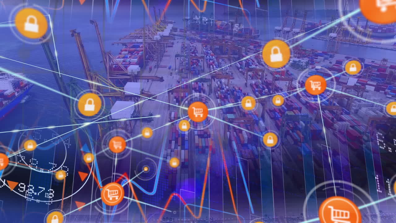 포트 위의 아이콘으로 연결 네트워크의 애니메이션