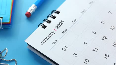 january 2021 calendar with office supplies