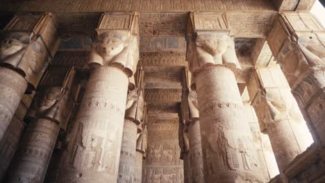 queen hathor on the columns of the temple in dendera, egypt