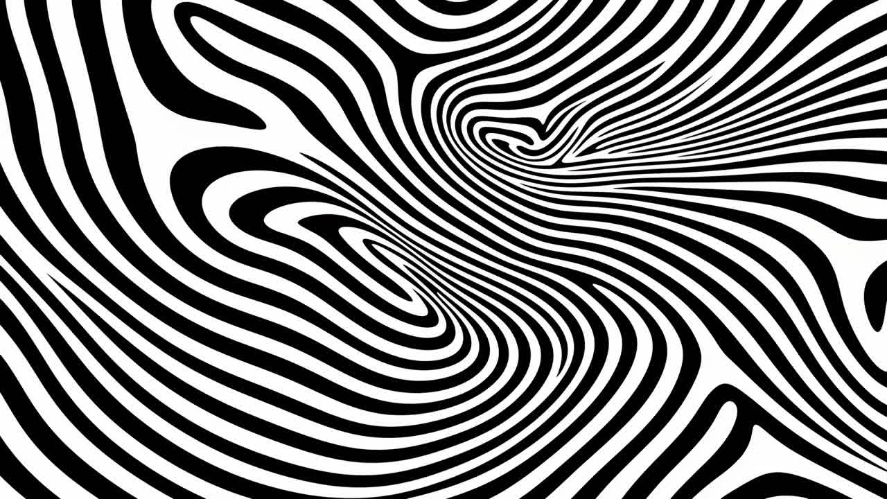 Motivo astratto dinamico in bianco e nero con linee sinuose, visto dall'alto